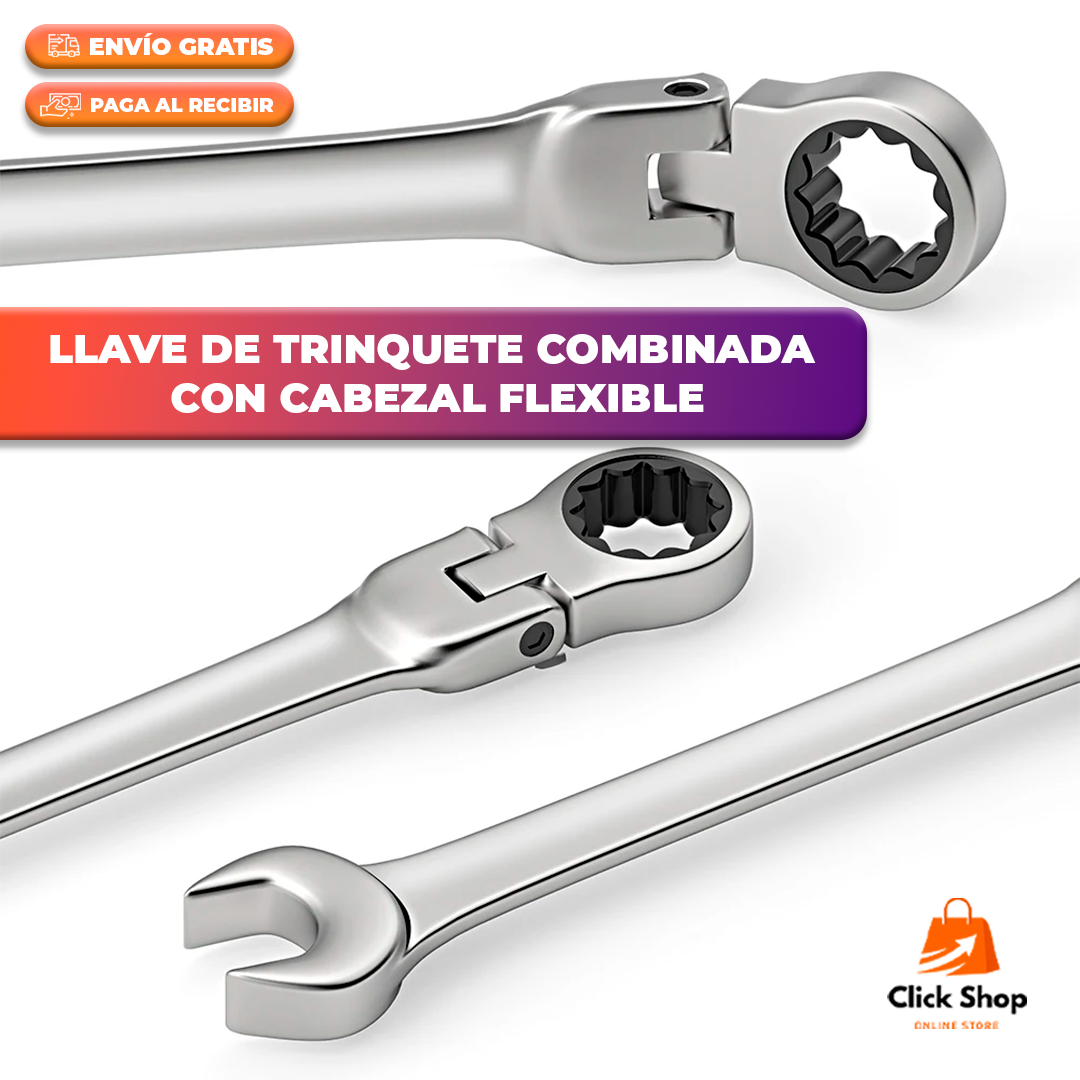 LLAVE DE TRINQUETE COMBINADA CON CABEZAL FLEXIBLE