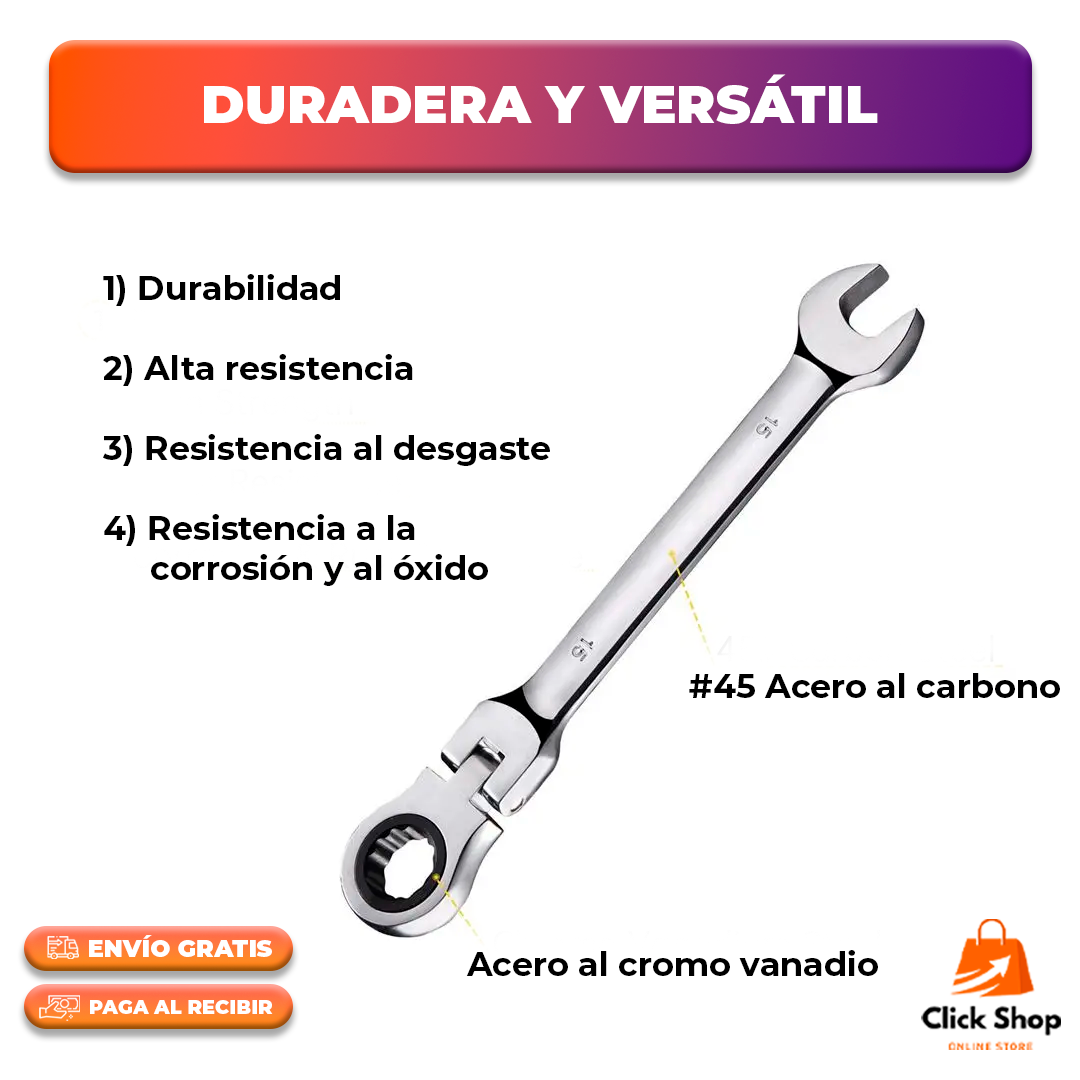 LLAVE DE TRINQUETE COMBINADA CON CABEZAL FLEXIBLE