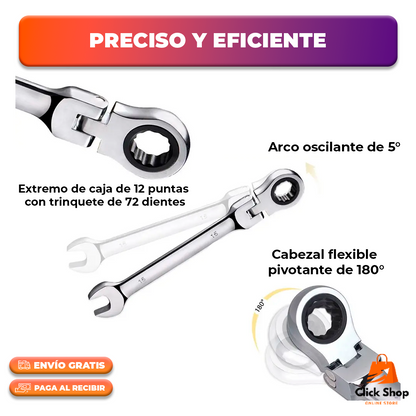 LLAVE DE TRINQUETE COMBINADA CON CABEZAL FLEXIBLE